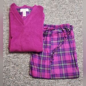 Lord & Taylor Raspberry & Purple Plaid Pajama Set S RARE